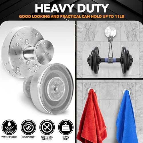 Besti Shower Suction Cup Hooks, Strong Suction Power, Towel Hooks for Shower Glass Door, Bathroom, Kitchen, Mirrors, Tiles, Holds up to 11 lbs, Ideal for Towels, Bath Robes, Coats (Stainless Steel) - Image 4