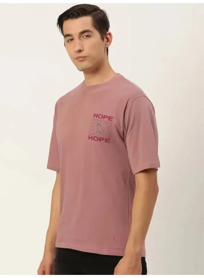 Maniac Maniac Men Printed Round Neck Half Sleeve Cotton Pink Slim Fit Tshirt