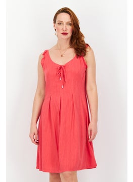 INC Women Tie Detail Fit Flare Dress, Sunset Berry  - Image 1