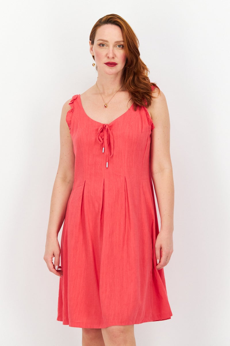 INC Women Tie Detail Fit Flare Dress, Sunset Berry - Image 1