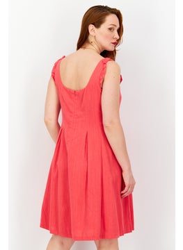 INC Women Tie Detail Fit Flare Dress, Sunset Berry  - Image 3