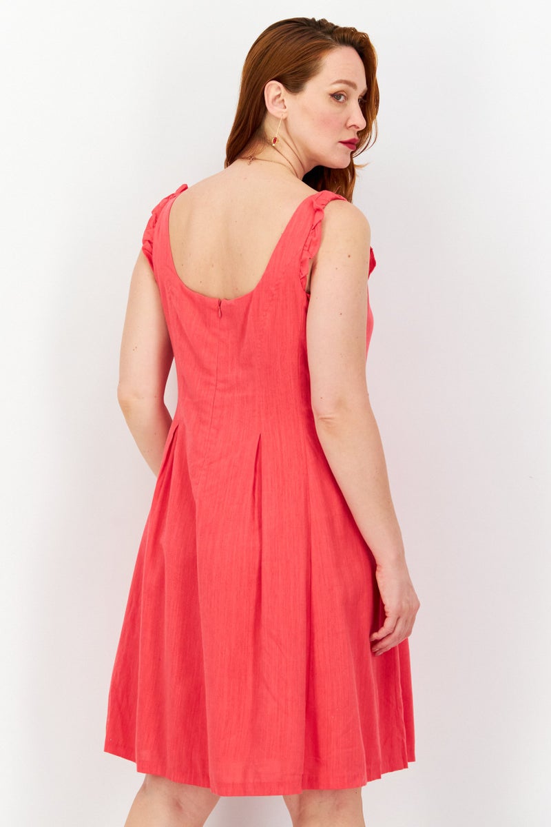 INC Women Tie Detail Fit Flare Dress, Sunset Berry - Image 3