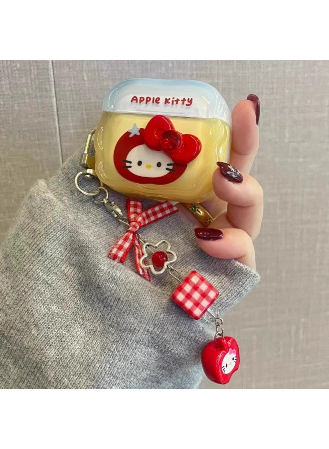 Beiyipin Cartoon Cute Apple Head Case, Adorable Cat Design, Suitable For Airpods 4, Apple Wireless Bluetooth Airpods Pro Earphone Case, Soft Airpods 1/2 Silicone Shockproof Cover - Image 1
