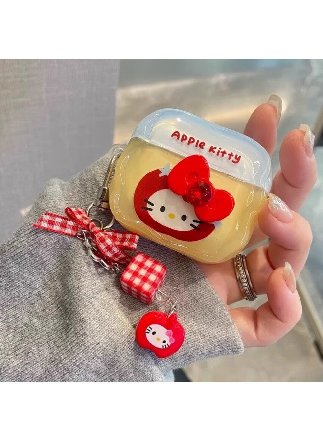 Beiyipin Cartoon Cute Apple Head Case, Adorable Cat Design, Suitable For Airpods 4, Apple Wireless Bluetooth Airpods Pro Earphone Case, Soft Airpods 1/2 Silicone Shockproof Cover - Image 2