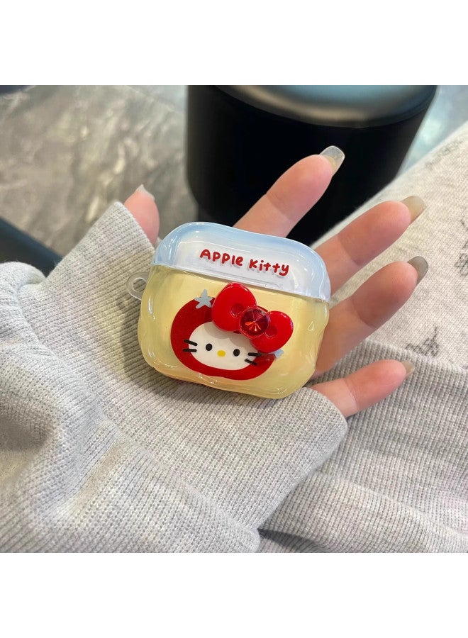 Beiyipin Cartoon Cute Apple Head Case, Adorable Cat Design, Suitable For Airpods 4, Apple Wireless Bluetooth Airpods Pro Earphone Case, Soft Airpods 1/2 Silicone Shockproof Cover - Image 3