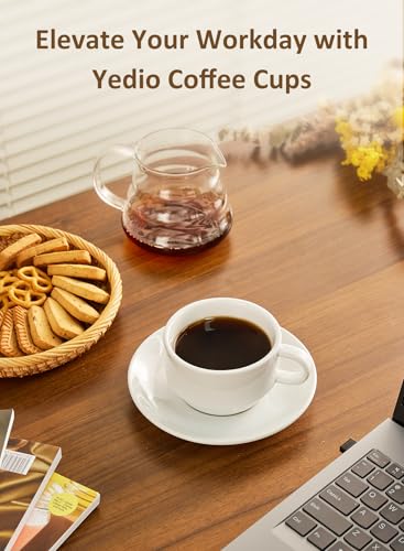 Yedio 4 oz Espresso Cups with Saucers and Metal Stand, Porcelain Stackable Coffee Cappuccino Cups Set of 4, White - Image 5