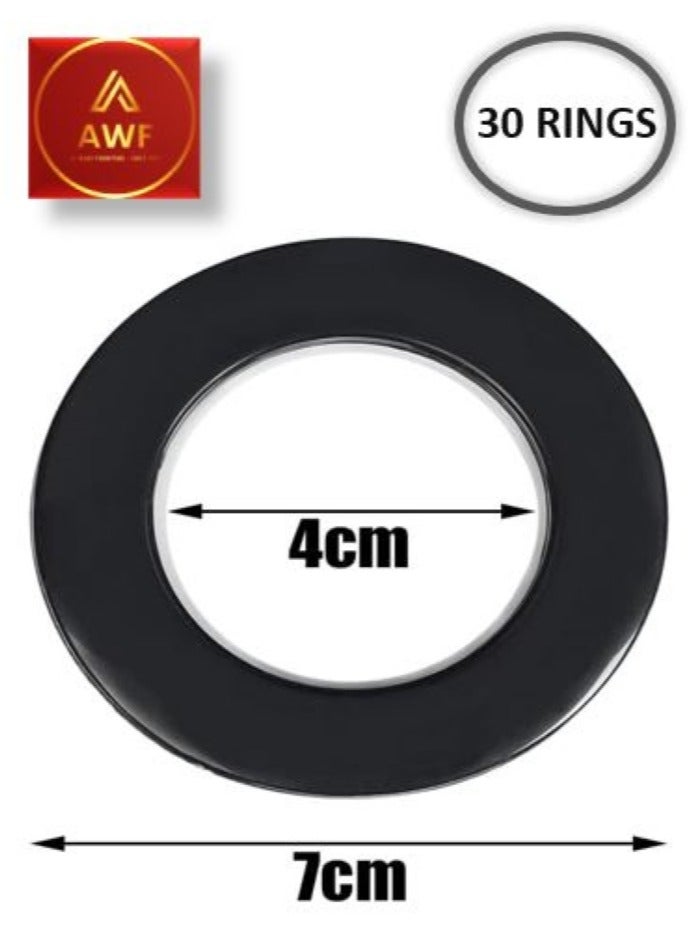 AL WADI FURNITURE AWF Al Wadi Furniture Pack of 30 Black Curtain Grommets Round Plastic Curtain Eyelet Rings with nano-scale silencer ring, DIY Rings for Window Curtain, Shower Curtain, Locker Room Door Curtain  - Image 2