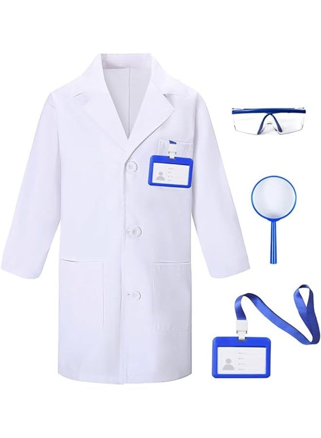 HALAMODO 4 Pcs Kids Doctor Scientist Lab Costume Set - White Coat with Role Play Accessories, Lab Coat for Boys & Girls Perfect for Science Themed Birthday Parties, Pretend Play, School Plays & Dress-Up - Durable Costume Gift  110cm - Image 1