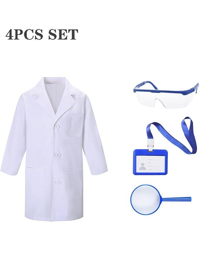HALAMODO 4 Pcs Kids Doctor Scientist Lab Costume Set - White Coat with Role Play Accessories, Lab Coat for Boys & Girls Perfect for Science Themed Birthday Parties, Pretend Play, School Plays & Dress-Up - Durable Costume Gift  110cm - Image 2