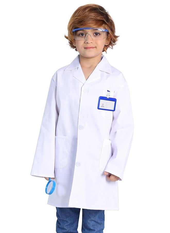 HALAMODO 4 Pcs Kids Doctor Scientist Lab Costume Set - White Coat with Role Play Accessories, Lab Coat for Boys & Girls Perfect for Science Themed Birthday Parties, Pretend Play, School Plays & Dress-Up - Durable Costume Gift  110cm - Image 3