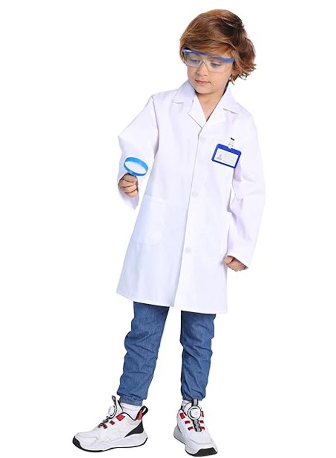 HALAMODO 4 Pcs Kids Doctor Scientist Lab Costume Set - White Coat with Role Play Accessories, Lab Coat for Boys & Girls Perfect for Science Themed Birthday Parties, Pretend Play, School Plays & Dress-Up - Durable Costume Gift  110cm - Image 5