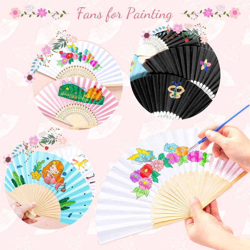 Grosun 50 Packs White Paper Fans Paper Hand Fan Bamboo Folding Fan Handheld Fan Paper Folded Fan Paper Fan for Wedding Party and Home Decoration - Image 4