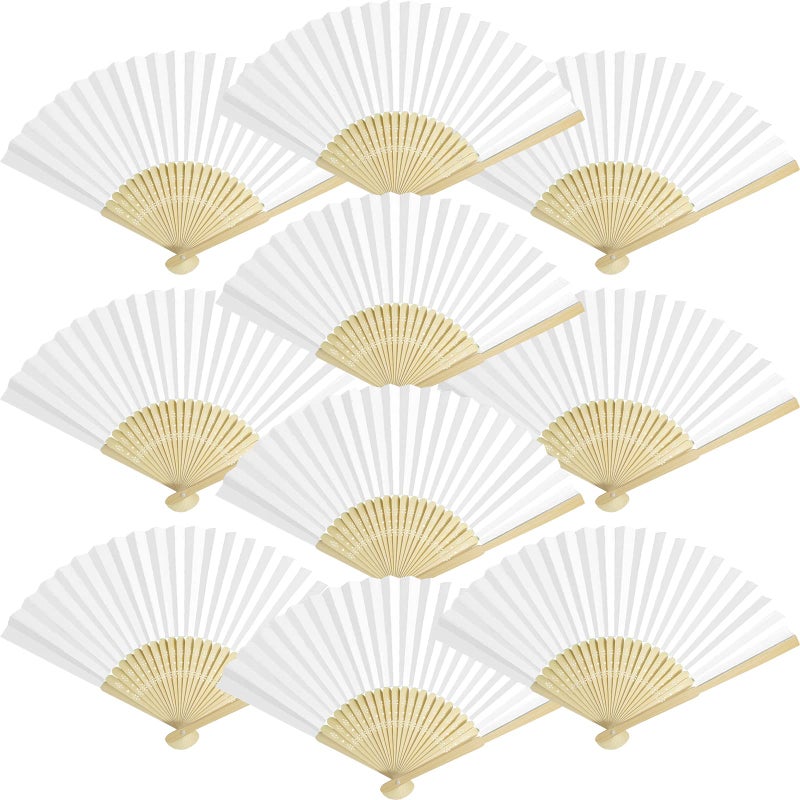 Grosun 50 Packs White Paper Fans Paper Hand Fan Bamboo Folding Fan Handheld Fan Paper Folded Fan Paper Fan for Wedding Party and Home Decoration - Image 1