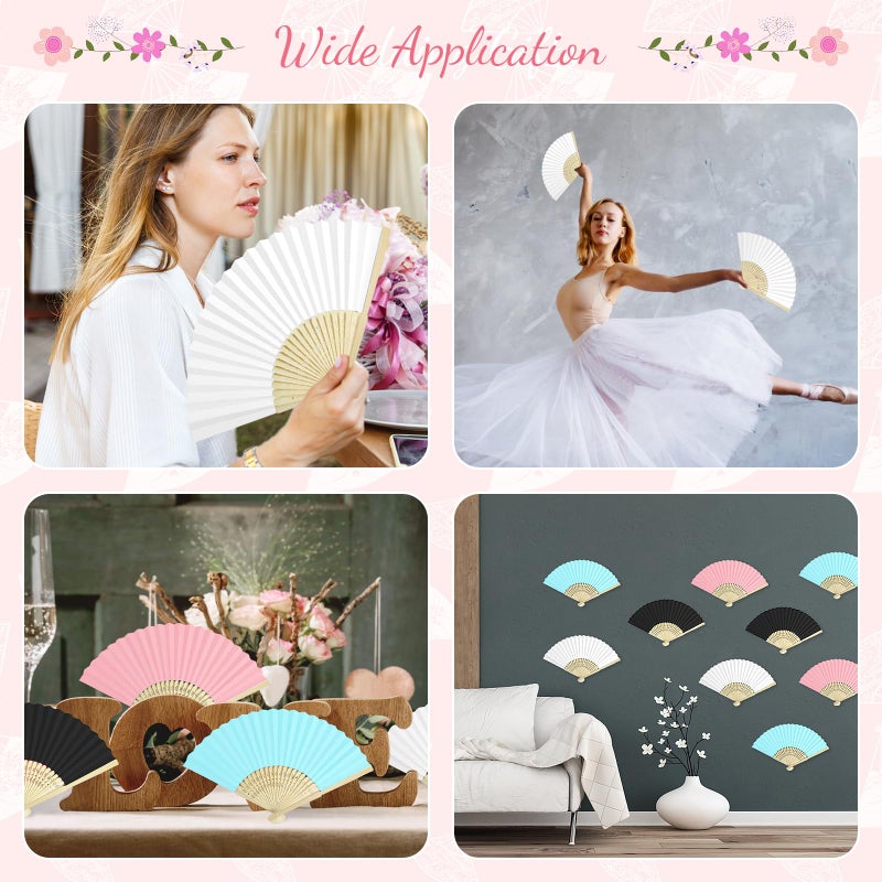 Grosun 50 Packs White Paper Fans Paper Hand Fan Bamboo Folding Fan Handheld Fan Paper Folded Fan Paper Fan for Wedding Party and Home Decoration - Image 5