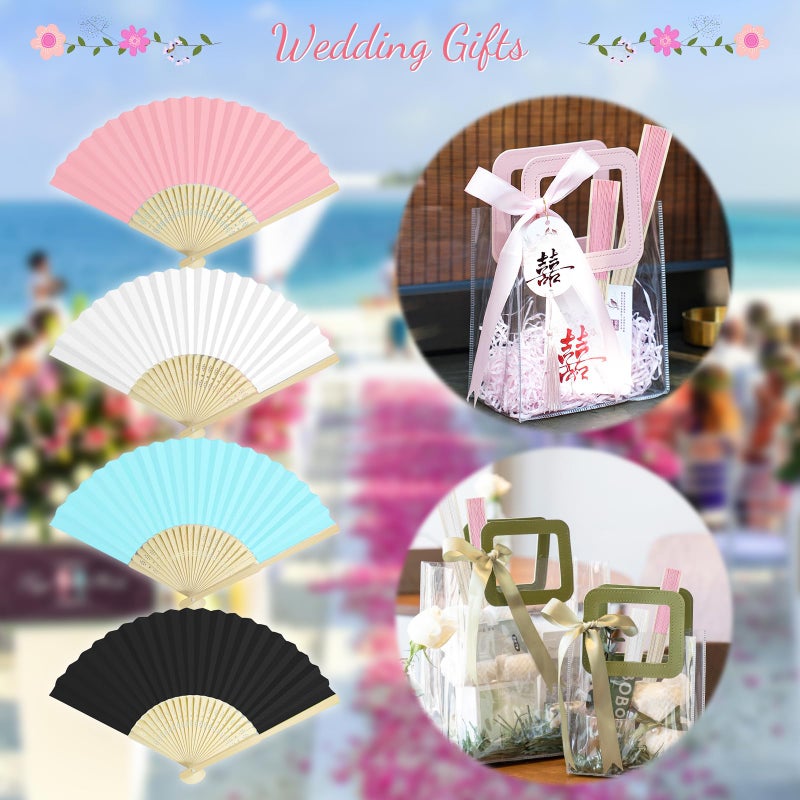 Grosun 50 Packs White Paper Fans Paper Hand Fan Bamboo Folding Fan Handheld Fan Paper Folded Fan Paper Fan for Wedding Party and Home Decoration - Image 3