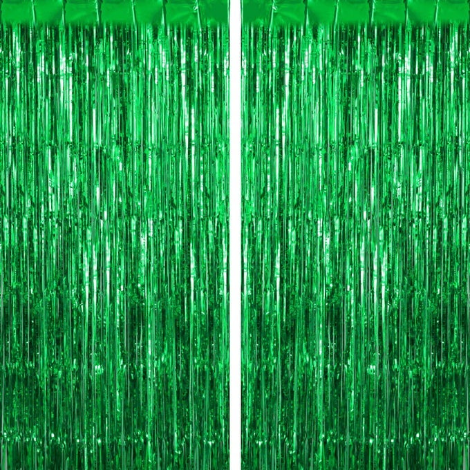 2 PACK GREEN FRINGE CURTAINS FOIL SHINY FRINGE BACKDROP TINSEL DOOR STREAMERS FOIL CURTAINS FOR BIRTHDAY WEDDING ENGAGEMENT BRIDAL SHOWER CELEBRATION PARTY DECORATIONS LARGE