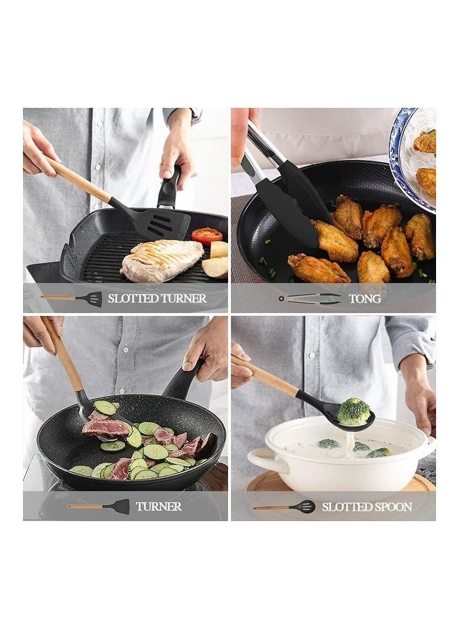 Arabest 12-Piece Non-Stick Silicone Cooking Utensils Set Black 12.5x12.5x33cm - Image 2