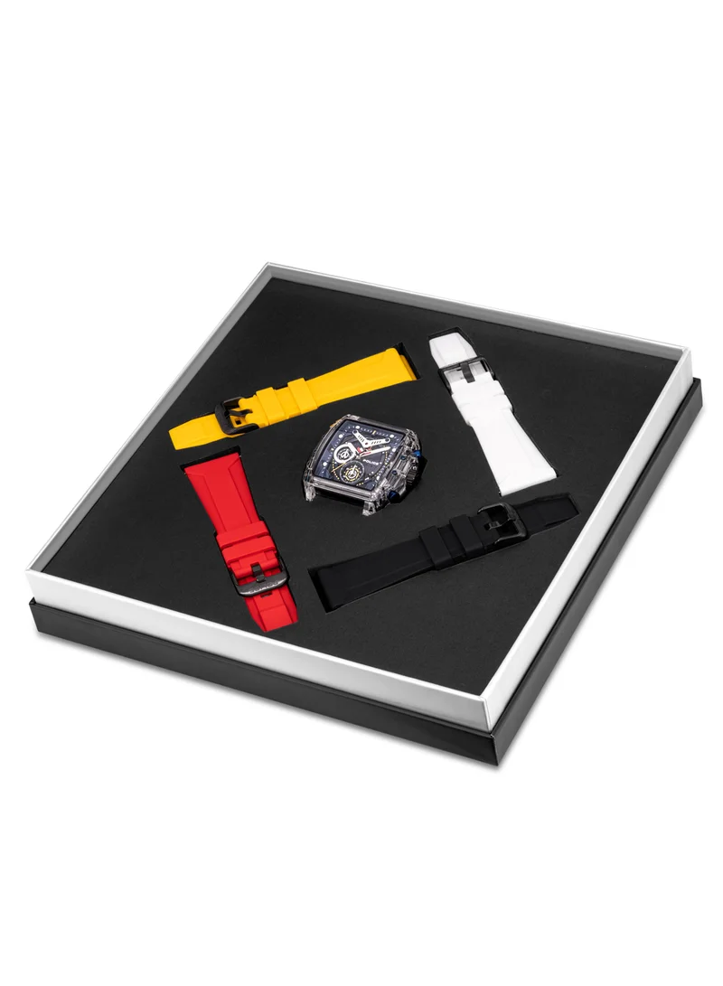POLICE Clout 43mm Chronograph Watch Men's with Nylon Fiber Case & Black, Red, Yellow, White Silicone Straps