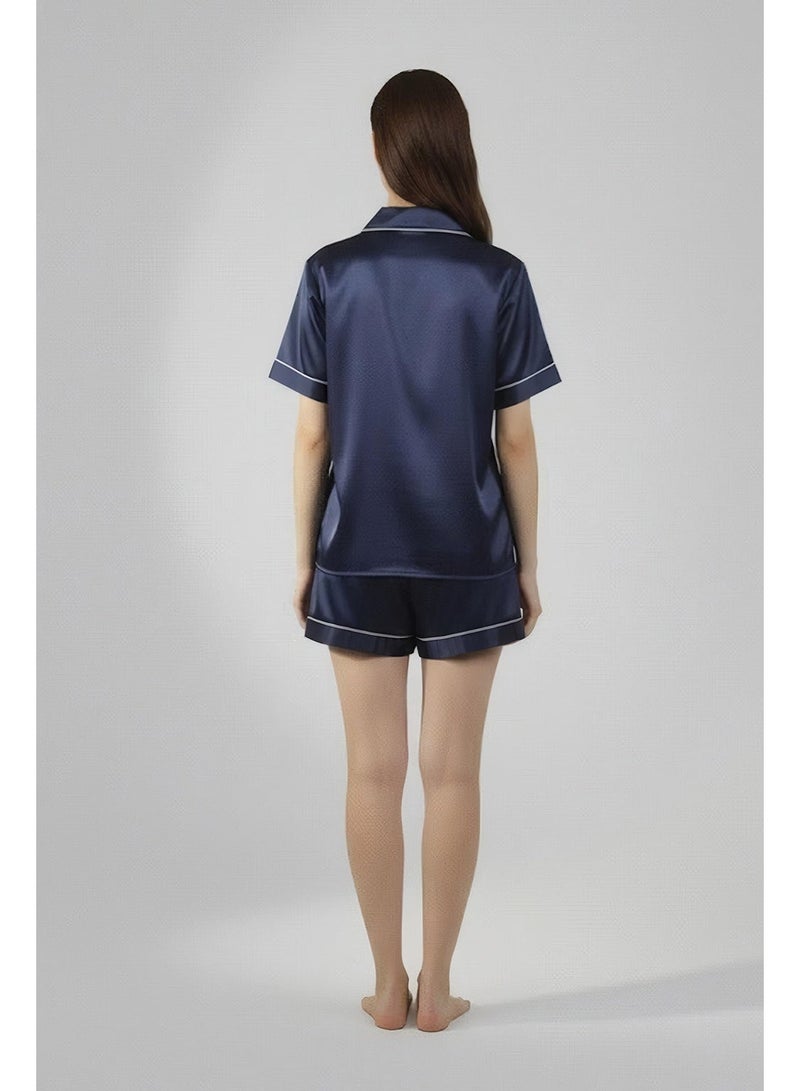 Silk N Love Pack of 2 - Shirt Top + Shorts - Navy Poly Jersey Pajama Set for Ladies Women Clothes Girls Night Wearing Nighty Sleepwear Lingerie Dress Pyjama Set - Image 3
