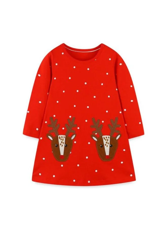 YUNIQEE Red A-Line Crew Neck Printed Dress