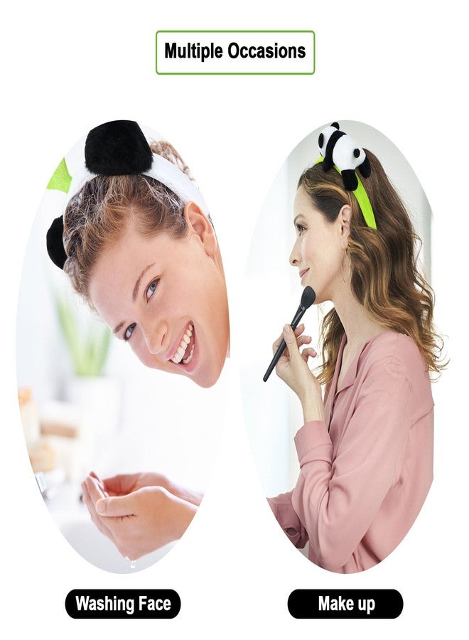 CURASA 2pcs Cute Headbands for Women Girls Panda Headband for Washing Face Animal Ears Headband for Kids Green Hairbands for Women's Hair Kawaii Plush Headband Spa Head Band Hair Accessories - Image 4