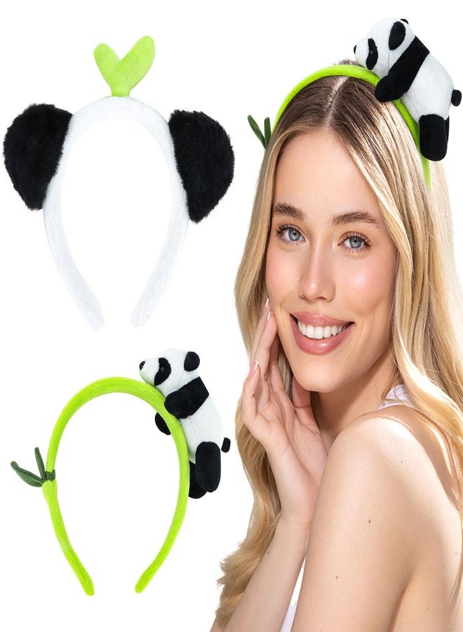 CURASA 2pcs Cute Headbands for Women Girls Panda Headband for Washing Face Animal Ears Headband for Kids Green Hairbands for Women's Hair Kawaii Plush Headband Spa Head Band Hair Accessories - Image 1