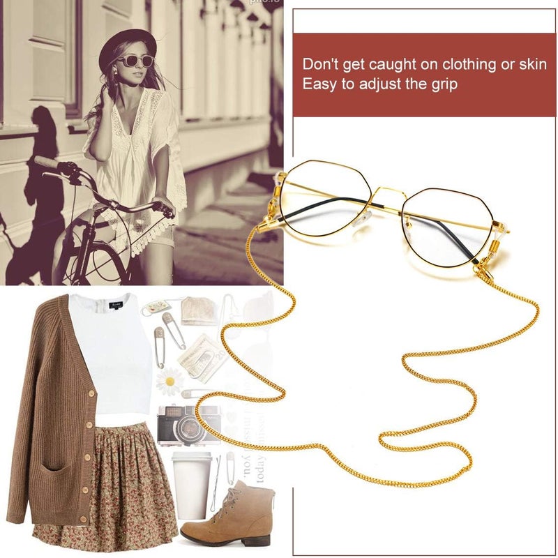 ChainsPro Glasses Chain, Eyeglass Strap For Women Sunglasses - Gold Plated/Stainless Steel/Black Eyeglasses Chain - Image 4