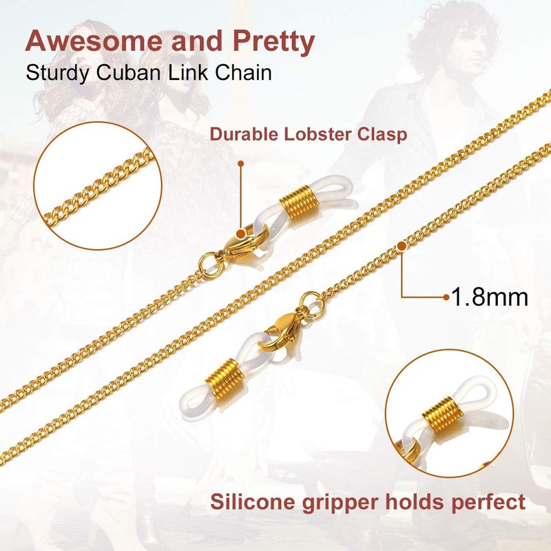 ChainsPro Glasses Chain, Eyeglass Strap For Women Sunglasses - Gold Plated/Stainless Steel/Black Eyeglasses Chain - Image 5