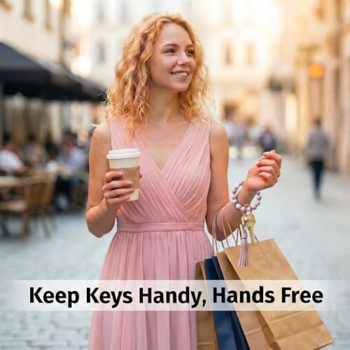BIHRTC Silicone Wristlet Keychains Key Ring Bracelets Wristlet Keychain With Leather Tassel Keychain Beaded Bangle Keyring for Women House Car Keys Rings Holder Key Chain - Image 5