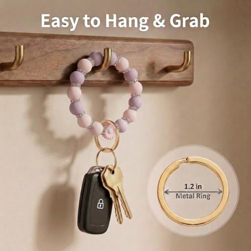 BIHRTC Silicone Wristlet Keychains Key Ring Bracelets Wristlet Keychain With Leather Tassel Keychain Beaded Bangle Keyring for Women House Car Keys Rings Holder Key Chain - Image 3