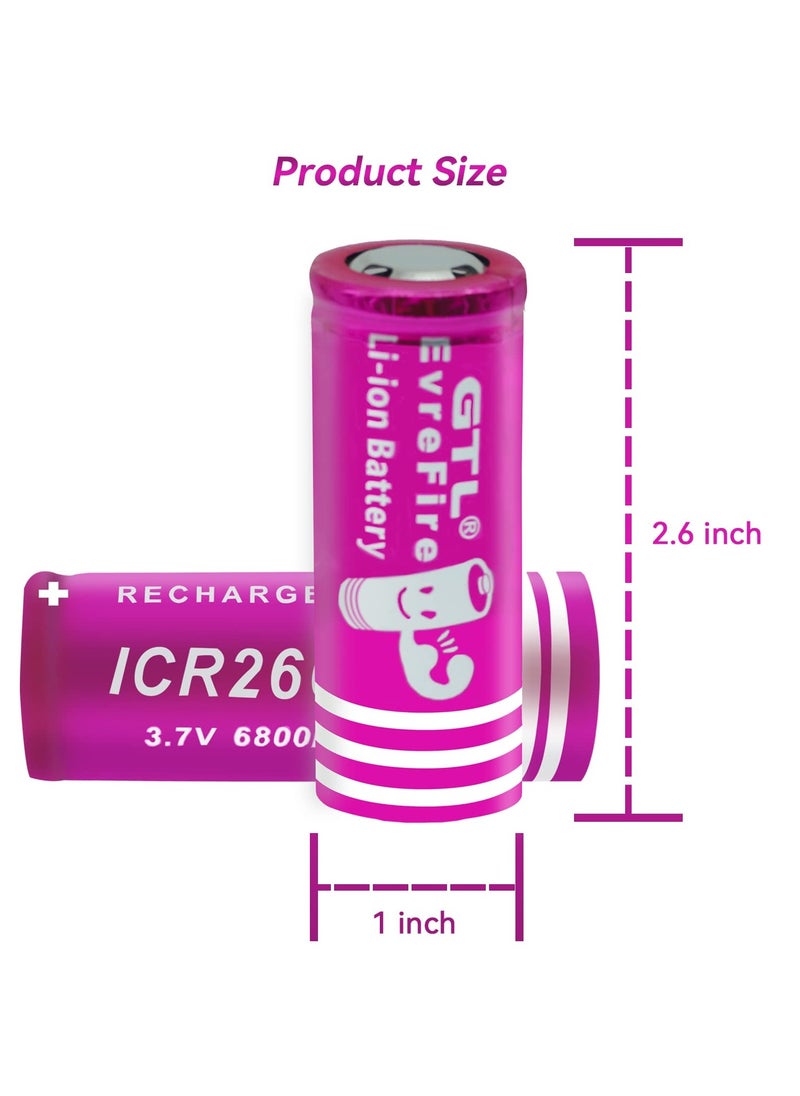 Generic - 2Pcs ICR 3.7v Li-ion 26650 Rechargeable Battery High Capacity 6800mAh Battery for LED Flashlight/Torch Flashlights/headlamp/Audio Equipment/Microphone(Flat Top,not AA/AAA Battery) - Image 1