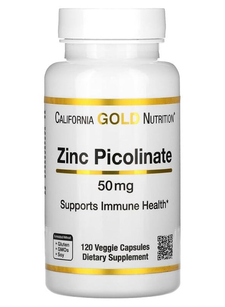 California Gold Nutrition Zinc Picolinate, 50 mg, 120 Veggie Capsules  - Image 2