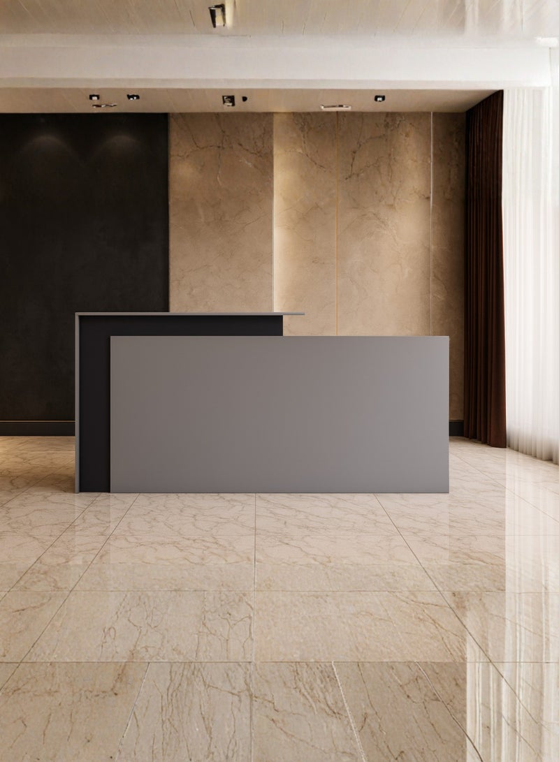 Karnak Legacy Modern Wooden Reception Desk Counter | Office Front Desk with Black Accent, Durable Finish & Spacious Workstation for Offices, Clinics, Hotels, Salons & Showrooms ( Dust Grey ) - Image 2