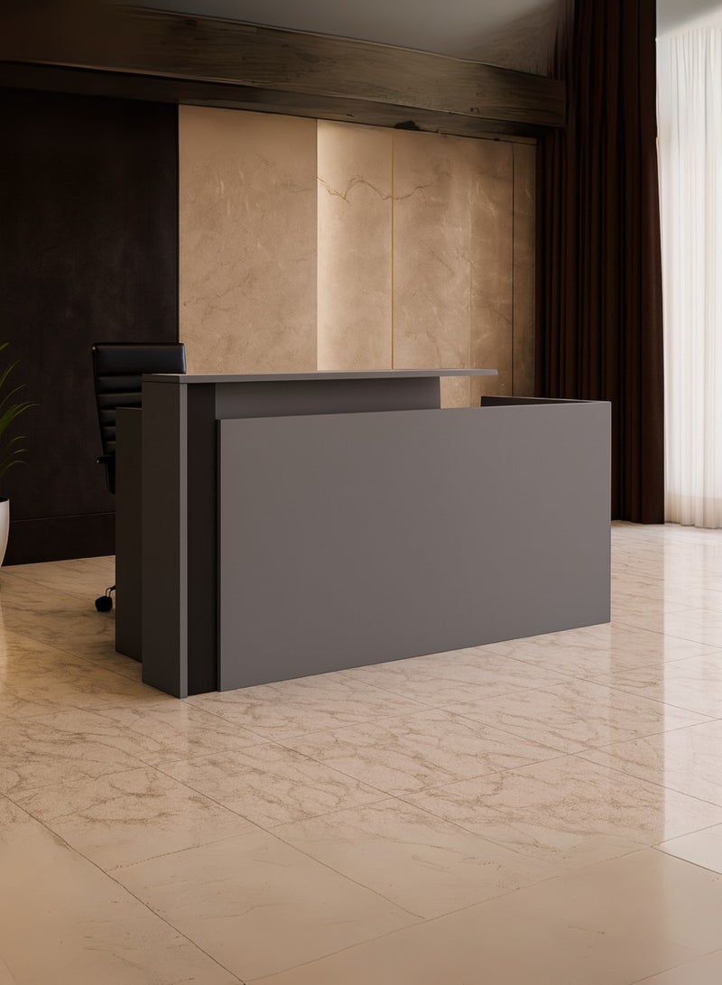 Karnak Legacy Modern Wooden Reception Desk Counter | Office Front Desk with Black Accent, Durable Finish & Spacious Workstation for Offices, Clinics, Hotels, Salons & Showrooms ( Dust Grey ) - Image 3