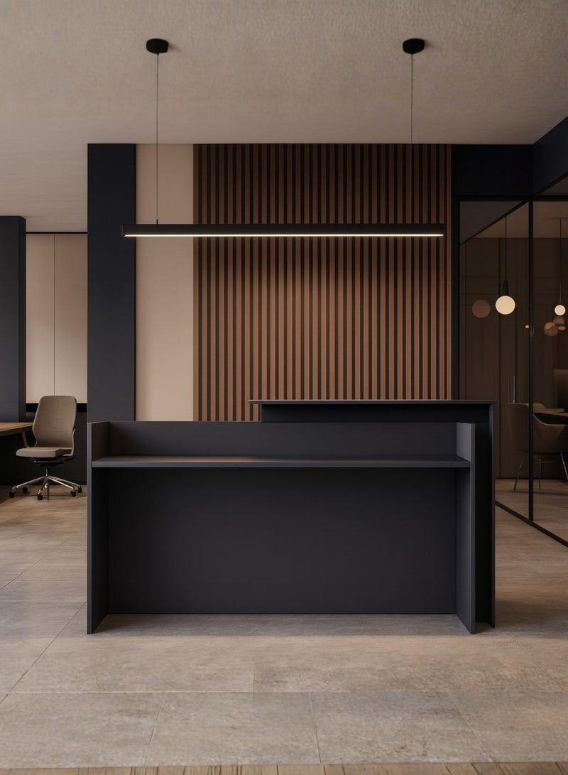 Karnak Legacy Modern Wooden Reception Desk Counter | Office Front Desk with Black Accent, Durable Finish & Spacious Workstation for Offices, Clinics, Hotels, Salons & Showrooms ( Dust Grey ) - Image 4
