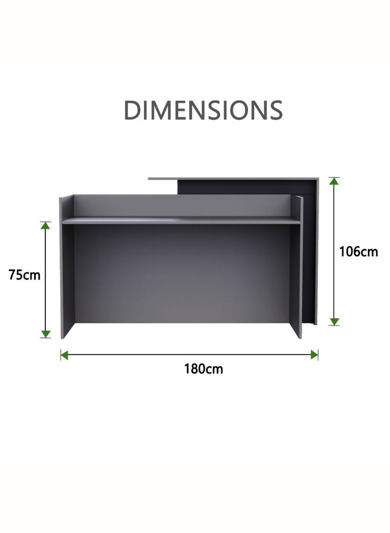 Karnak Legacy Modern Wooden Reception Desk Counter | Office Front Desk with Black Accent, Durable Finish & Spacious Workstation for Offices, Clinics, Hotels, Salons & Showrooms ( Dust Grey ) - Image 5