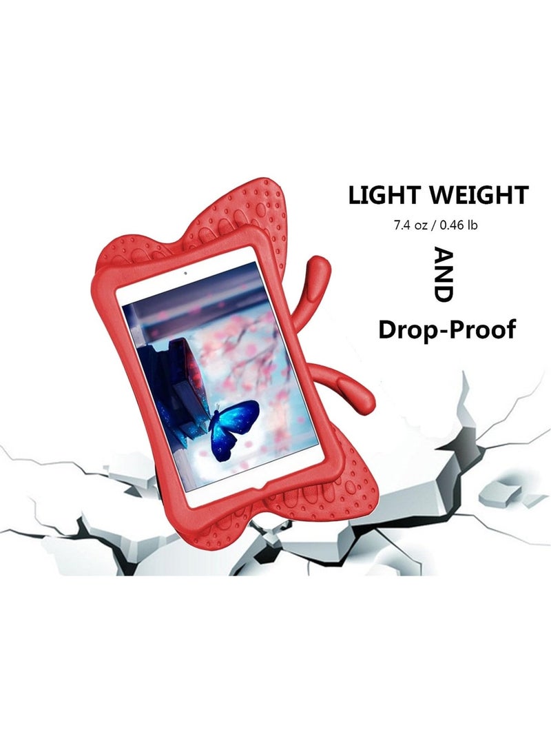ELTRAZONE حافظة آيباد ميني للأطفال، أجنحة فراشة لطيفة تعمل كحامل خفيفة الوزن مقاومة للأطفال مصنوعة من فوم EVA المتين لحماية جهاز التابلت لآبل آيباد ميني 1/2/3/4 - أحمر - Image 2