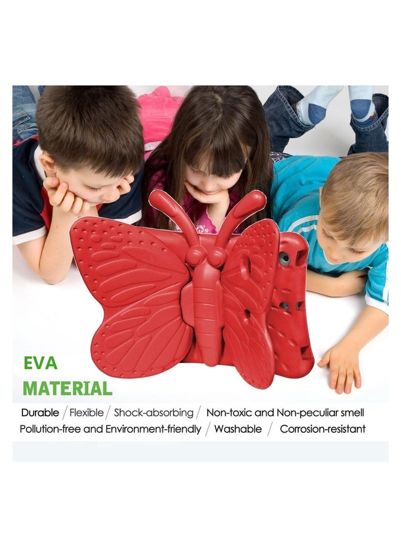 ELTRAZONE حافظة آيباد ميني للأطفال، أجنحة فراشة لطيفة تعمل كحامل خفيفة الوزن مقاومة للأطفال مصنوعة من فوم EVA المتين لحماية جهاز التابلت لآبل آيباد ميني 1/2/3/4 - أحمر - Image 5