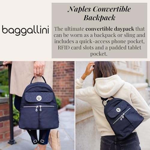 Baggallini Naples Convertible Backpack - Travel Sling Crossbody - 12" Nylon Handbag w/ RFID & Padded Tablet Sleeve - Image 2