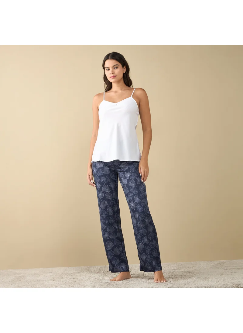 FAV Solid Sweetheart Neck Sleeveless Top and Printed Pyjama Set