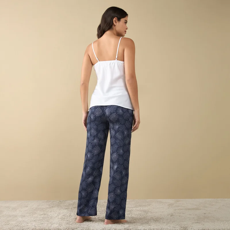 Splash FAV Solid Sweetheart Neck Sleeveless Top and Printed Pyjama Set
