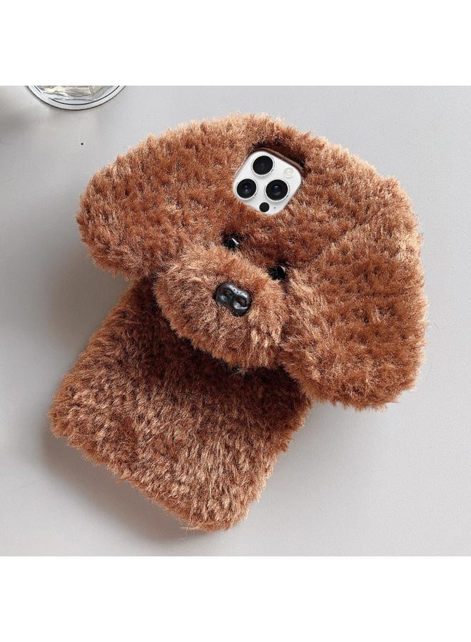 اس-توب جراب لهاتف iPhone 16 Pro Max، جراب هاتف من مادة TPU المخملية على شكل كلب تيدي - Image 1