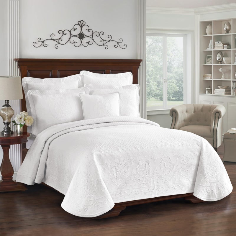 HISTORIC CHARLESTON King Charles Modern Farmhouse Floral Matelasse Decorative Pillowcase, 100% Cotton Breathable Bedding, Standard Sham (20" x 26"), White - Image 3