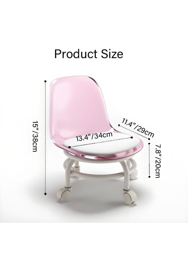 Bukela Acrylic Stool with Wheels,Pulley Stool and Backrest Heavy-Duty Pulley Wheels 360°Swivel Ergonomic with PU seat Cushion with Durable Cushioned Design for Home Garage Library(White) - Image 2