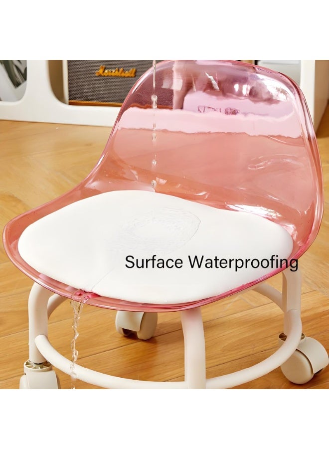 Bukela Acrylic Stool with Wheels,Pulley Stool and Backrest Heavy-Duty Pulley Wheels 360°Swivel Ergonomic with PU seat Cushion with Durable Cushioned Design for Home Garage Library(White) - Image 5