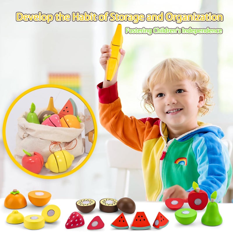 umu Cutting Fruit Set - Wooden Play Food Kitchen Accessory, Multi - Pretend Play Accessories, Wooden Cutting Fruit Toys for Toddlers and Kids Ages 2+ - Image 5