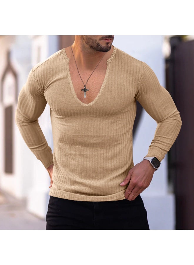Slim Fit Long Sleeve Knitted Sweater for Men Solid Color Casual Top V Neck Thin Model Suitable for Autumn And Winter - Image 2