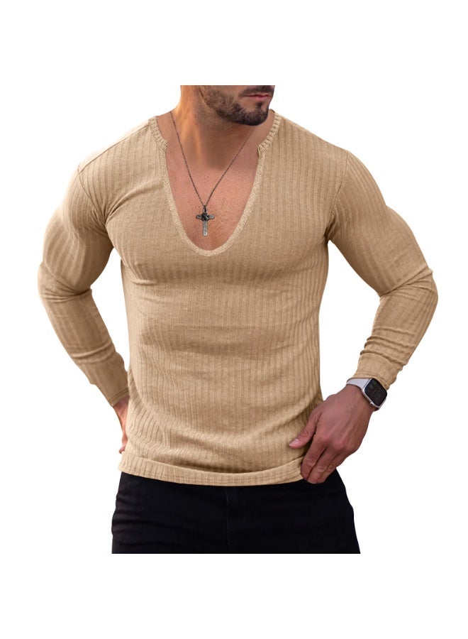 Slim Fit Long Sleeve Knitted Sweater for Men Solid Color Casual Top V Neck Thin Model Suitable for Autumn And Winter - Image 1
