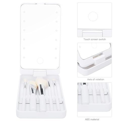 Prime Pick Glow Pro Vanity Mirror 2 in 1 Rotatable Makeup Mirror LED Light Dimmable Touch Control with 5 Makeup Brushes Portable Travel Beauty Mirror for Women White - Image 4