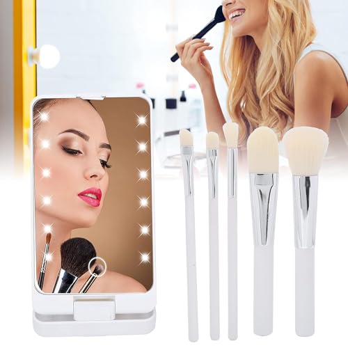 Prime Pick Glow Pro Vanity Mirror 2 in 1 Rotatable Makeup Mirror LED Light Dimmable Touch Control with 5 Makeup Brushes Portable Travel Beauty Mirror for Women White - Image 3